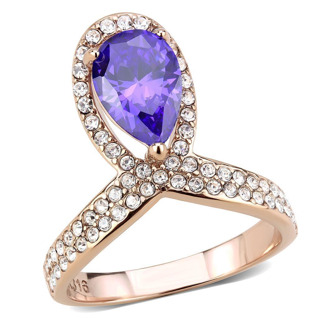 Rose Gold Rings for Women Anillo Para Mujer Stainless Steel Ring with AAA Grade CZ in Tanzanite - Jewelry Store by Erik Rayo