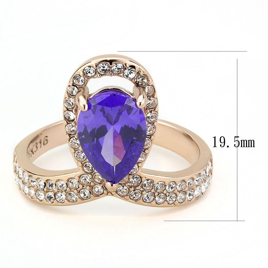 Rose Gold Rings for Women Anillo Para Mujer Stainless Steel Ring with AAA Grade CZ in Tanzanite - Jewelry Store by Erik Rayo
