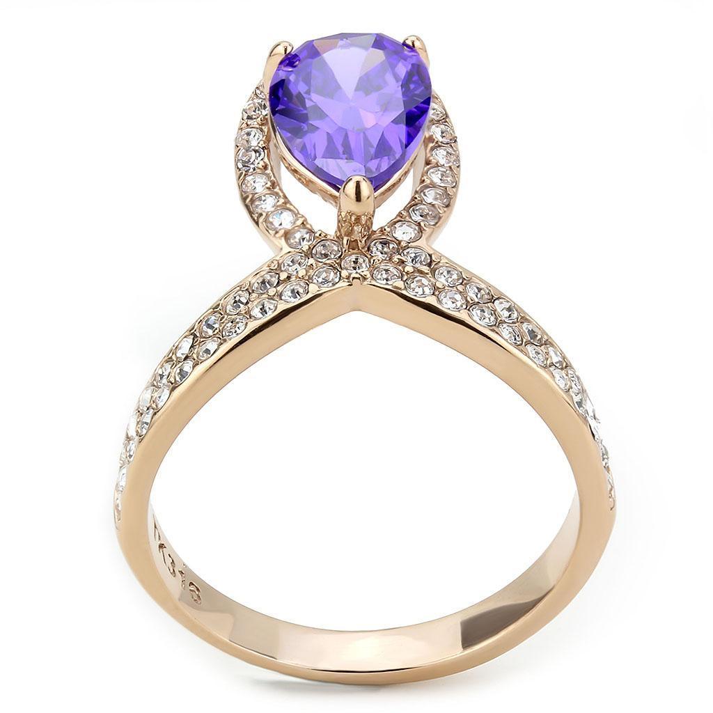 Rose Gold Rings for Women Anillo Para Mujer Stainless Steel Ring with AAA Grade CZ in Tanzanite - Jewelry Store by Erik Rayo