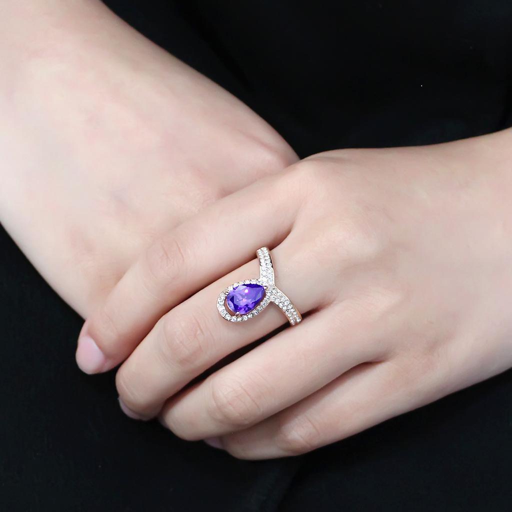Rose Gold Rings for Women Anillo Para Mujer Stainless Steel Ring with AAA Grade CZ in Tanzanite - Jewelry Store by Erik Rayo