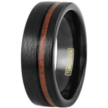 Load image into Gallery viewer, Black Wedding Band Ring with Koa Wood in Brushed Finish - Unisex
