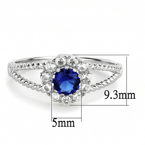 Round Dark Blue Sapphire cz Halo Stainless Steel Wedding Promise Cocktail Ring - Jewelry Store by Erik Rayo