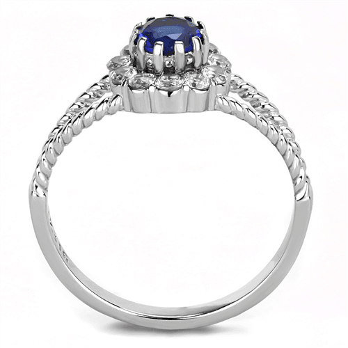 Round Dark Blue Sapphire cz Halo Stainless Steel Wedding Promise Cocktail Ring - Jewelry Store by Erik Rayo