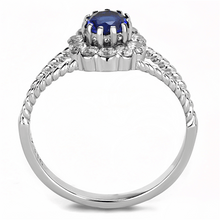 Load image into Gallery viewer, Round Dark Blue Sapphire cz Halo Stainless Steel Wedding Promise Cocktail Ring - Jewelry Store by Erik Rayo
