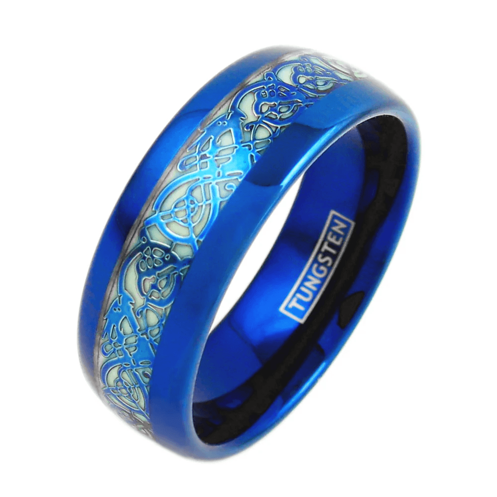 Unique Blue Glow in Dark Dragon Tungsten Carbide Wedding Band for Men & Women – Engagement Band for Him & Her - Jewelry Store by Erik Rayo