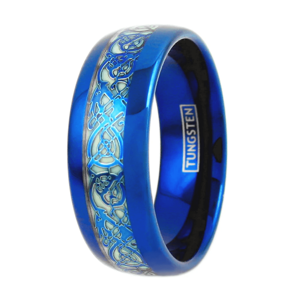 Unique Blue Glow in Dark Dragon Tungsten Carbide Wedding Band for Men & Women – Engagement Band for Him & Her - Jewelry Store by Erik Rayo