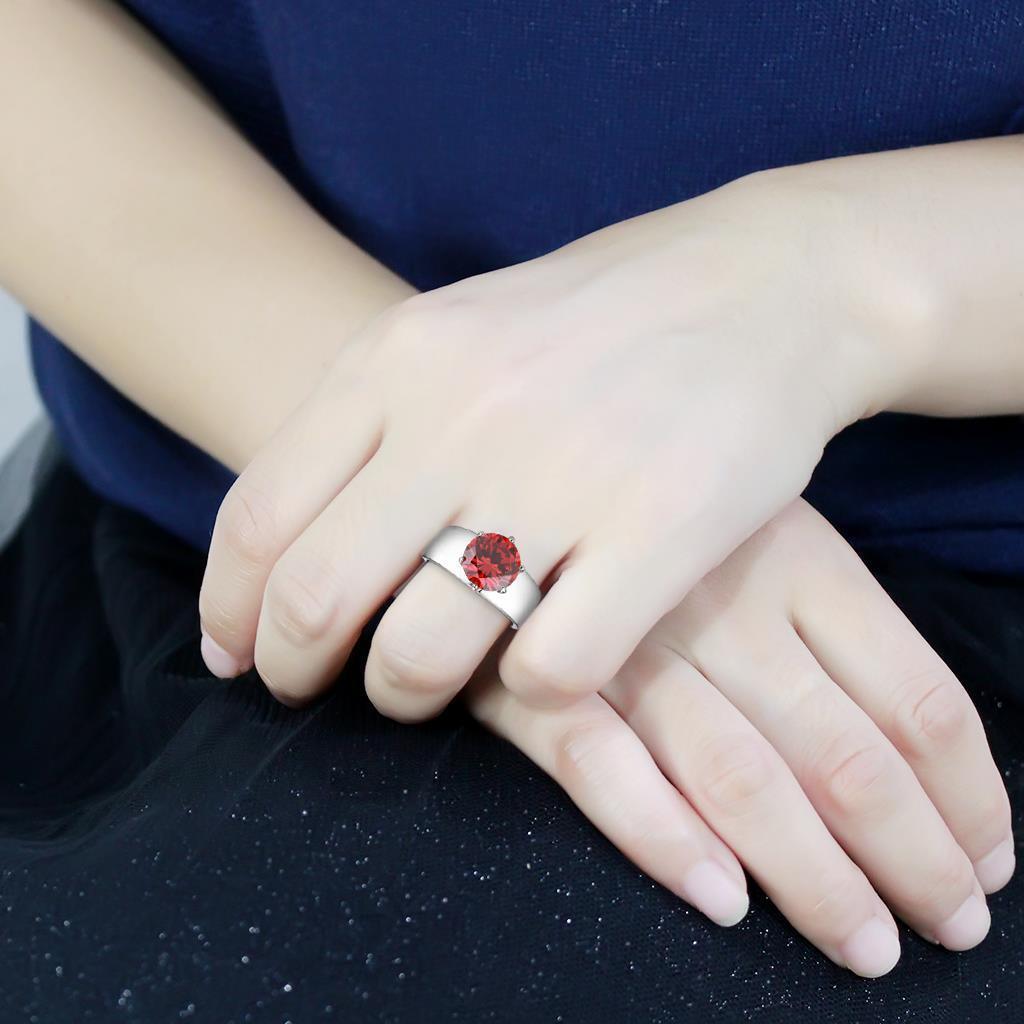 Ruby Red Silver Womens Ring Solitaire 316L Stainless Steel Zircoin Anillo Rojo y Plata Para Mujer Solitario Acero Inoxidable - Jewelry Store by Erik Rayo
