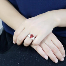 Load image into Gallery viewer, Ruby Red Silver Womens Ring Solitaire Stainless Steel Zircoin Anillo Rojo y Plata Para Mujer Solitario Acero Inoxidable - Jewelry Store by Erik Rayo
