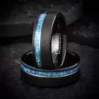 Load image into Gallery viewer, Blue Teal Opal Meteorite Wedding Band Ring for Men with Guitar String Black Rose Gold Tungsten Carbide
