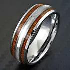 Wedding Band Ring for Men and Women Silver Tungsten Carbide Mother of Pearl & Koa Wood Stripe - Jewelry Store by Erik Rayo
