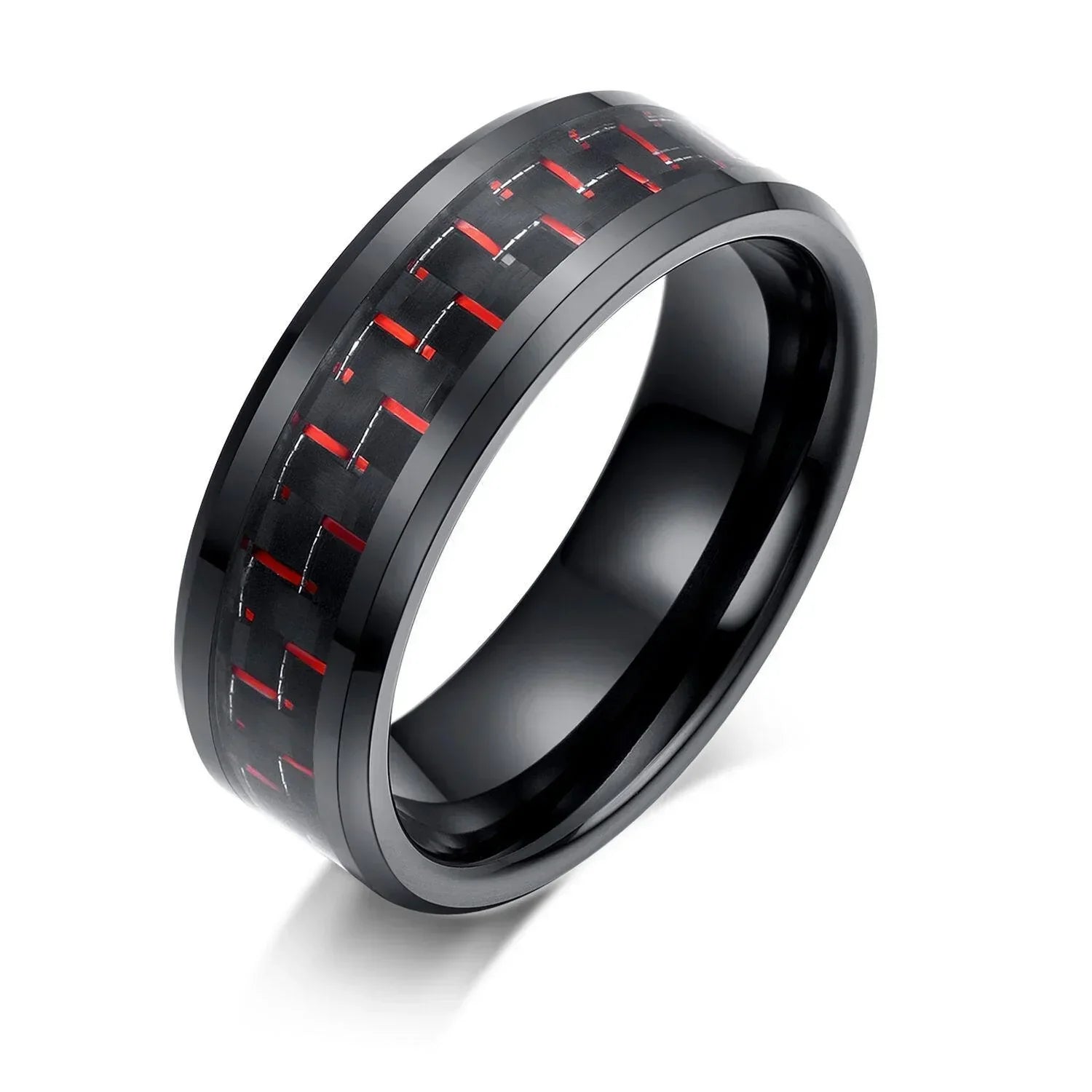 Men’s Wedding Band Ring - 8mm Black & Red Carbon Fiber - Stylish Wedding Rings for Men & Women - Jewelry Store by Erik Rayo