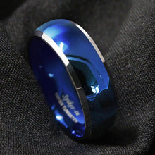 Load image into Gallery viewer, Men&#39;s Blue Domed Wedding Band with Beveled Silver Edges - Men&#39;s and Women&#39;s Wedding Rings
