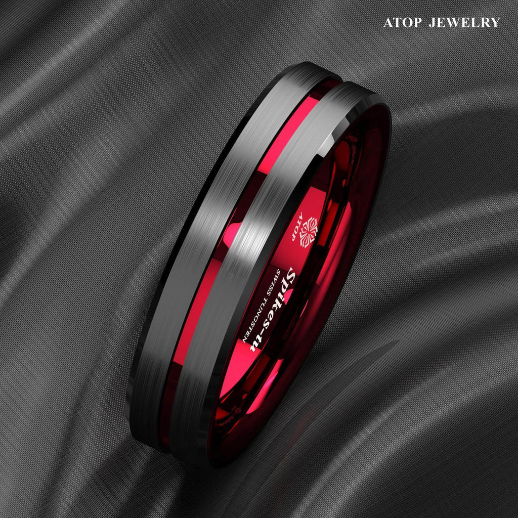 6mm Black Red Line Tungsten Carbide Men's Wedding Band Ring - Perfect for Men and Women - Jewelry Store by Erik Rayo