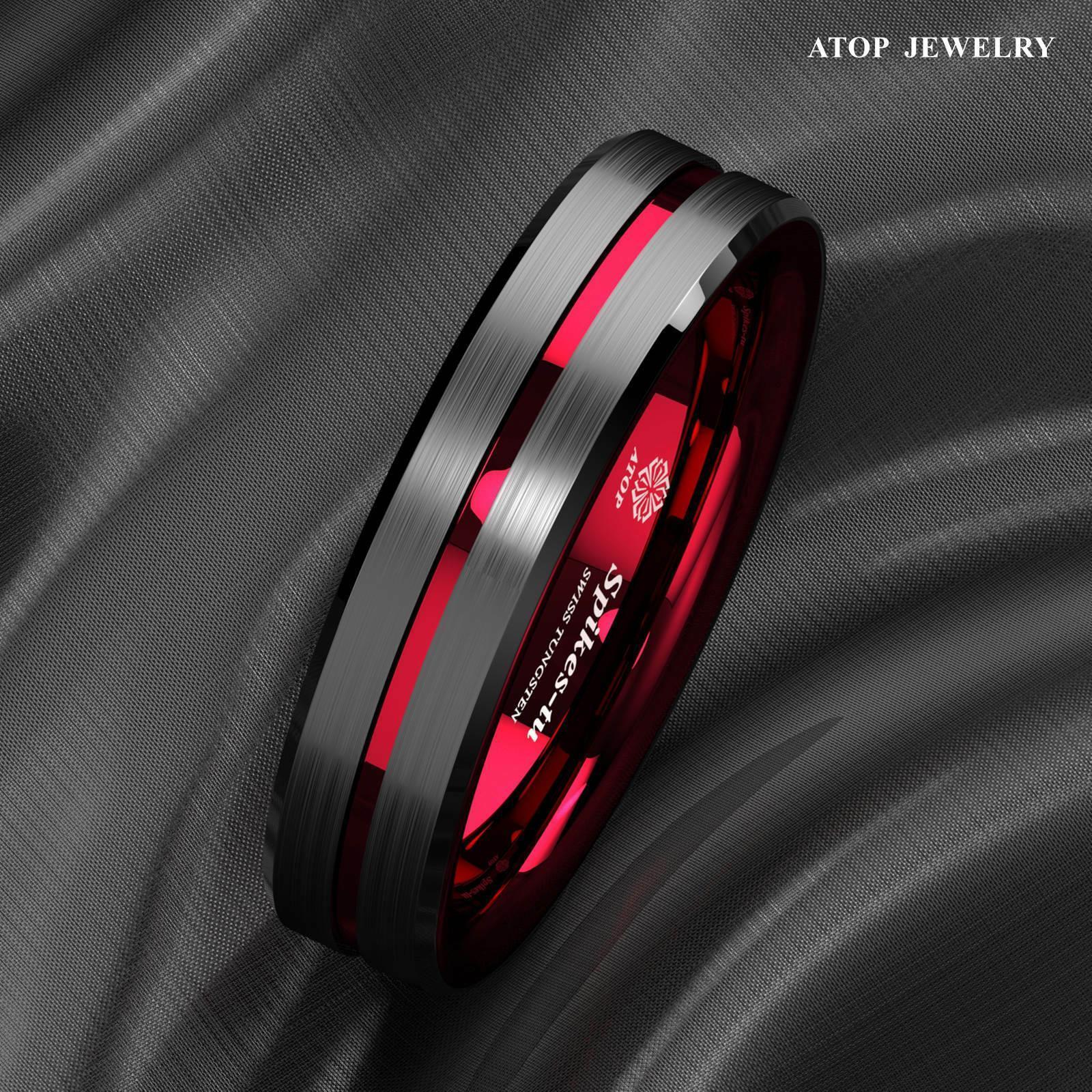 6mm Black Red Line Tungsten Carbide Men's Wedding Band Ring - Perfect for Men and Women - Jewelry Store by Erik Rayo
