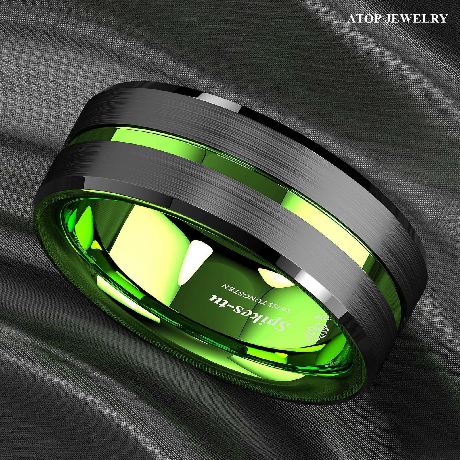 Black Green Line Wedding Band Ring - Wedding Rings for Men and Women - Jewelry Store by Erik Rayo