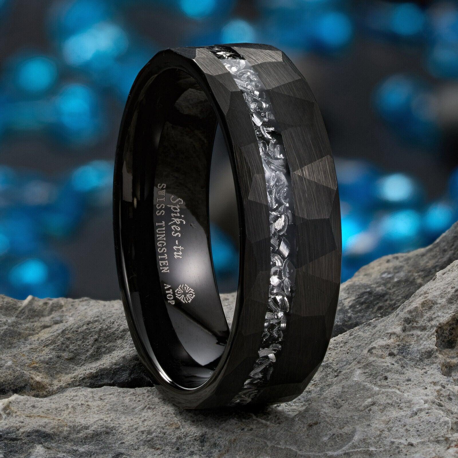 6mm Black Wedding Band with Meteorite Inlay for Men and Women - Jewelry Store by Erik Rayo