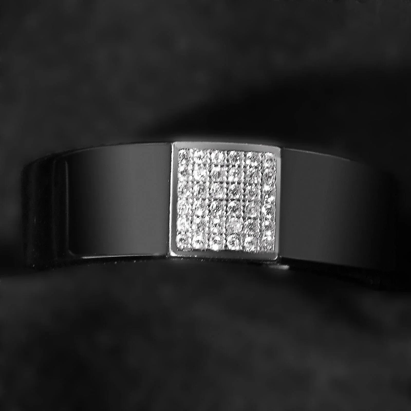 Tungsten Rings for Men Wedding Bands for Him Womens Wedding Bands for Her 8mm Black 925 Silver Inlay 36 Diamonds - Jewelry Store by Erik Rayo
