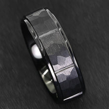 Load image into Gallery viewer, Tungsten Rings for Men Wedding Bands for Him Womens Wedding Bands for Her 8mm Black Brushed Rock Skin 3 Diamonds Inlay
