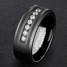 Load image into Gallery viewer, Men&#39;s Wedding Band Rings - Black Diamond Inlay Comfort Fit - Wedding Rings for Men and Women
