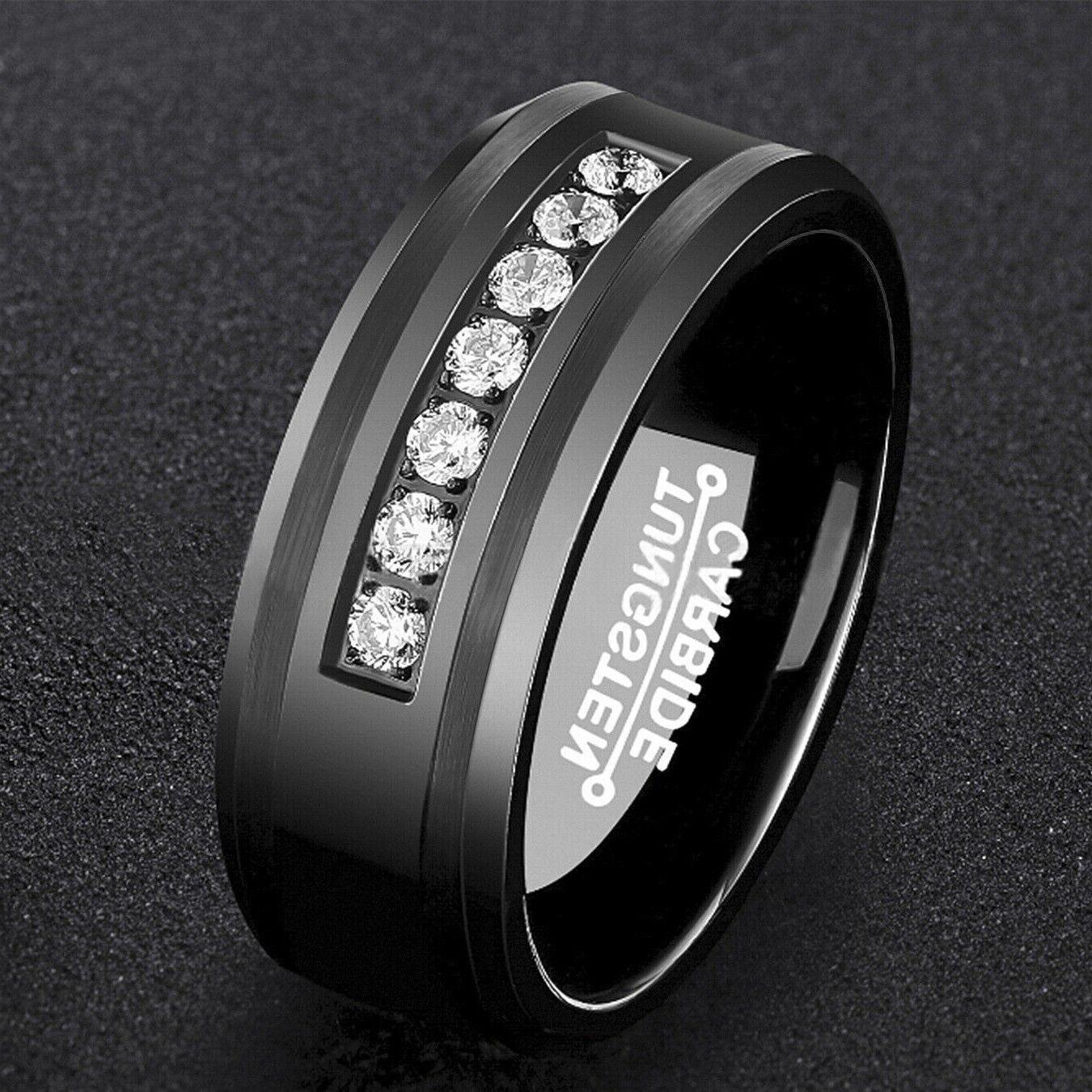 Men's Wedding Band Rings - Black Diamond Inlay Comfort Fit - Wedding Rings for Men and Women - Jewelry Store by Erik Rayo