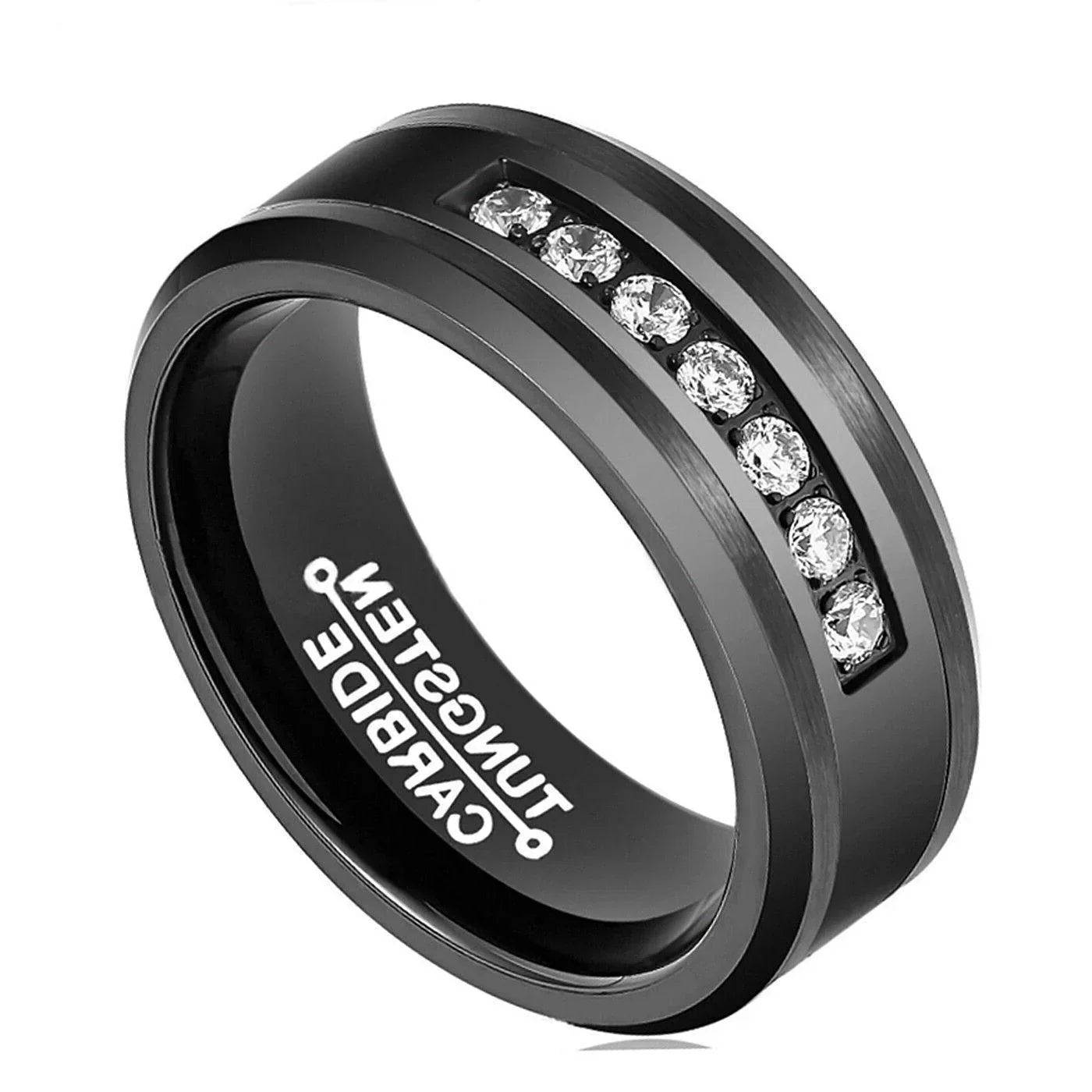 Men's Wedding Band Rings - Black Diamond Inlay Comfort Fit - Wedding Rings for Men and Women - Jewelry Store by Erik Rayo