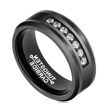 Load image into Gallery viewer, Men&#39;s Wedding Band Rings - Black Diamond Inlay Comfort Fit - Wedding Rings for Men and Women
