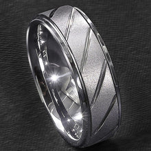 Load image into Gallery viewer, Men&#39;s Wedding Band Rings - Silver Sandblasted Finish Groove - Wedding Rings for Men and Women
