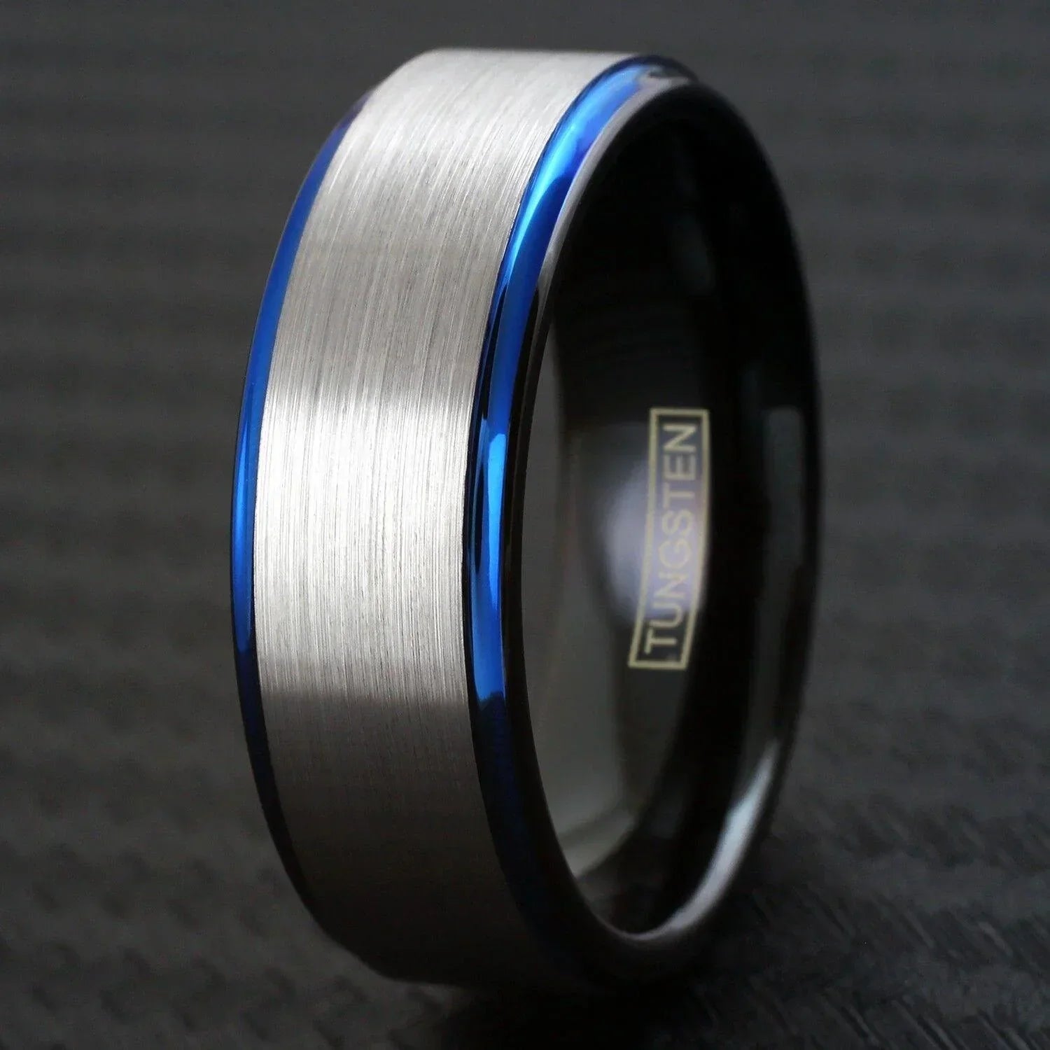 Men's Wedding Band Ring - Silver Stripe, Blue Edge, Black Inside - Wedding Rings for Men and Women - Jewelry Store by Erik Rayo