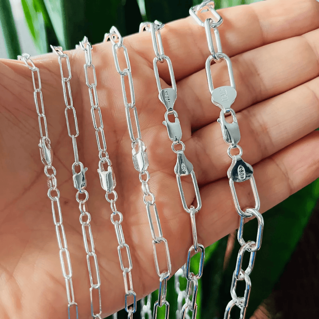925 Silver Paper Clip Chain for Men and Women Real Solid Italian 925 Sterling Silver Necklaces - Jewelry Store by Erik Rayo