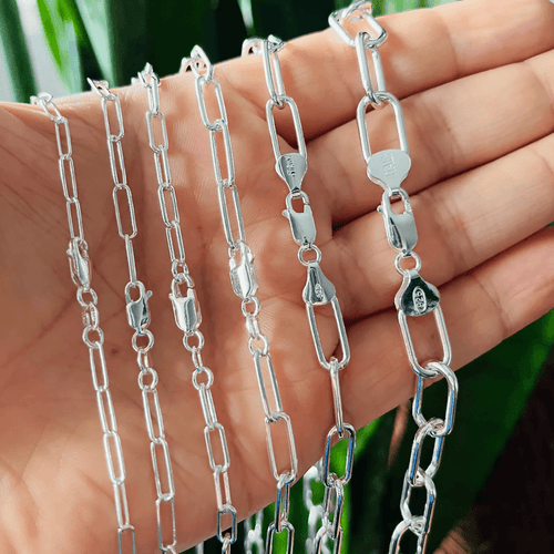 925 Silver Paper Clip Chain for Men and Women Real Solid Italian 925 Sterling Silver Necklaces - Jewelry Store by Erik Rayo