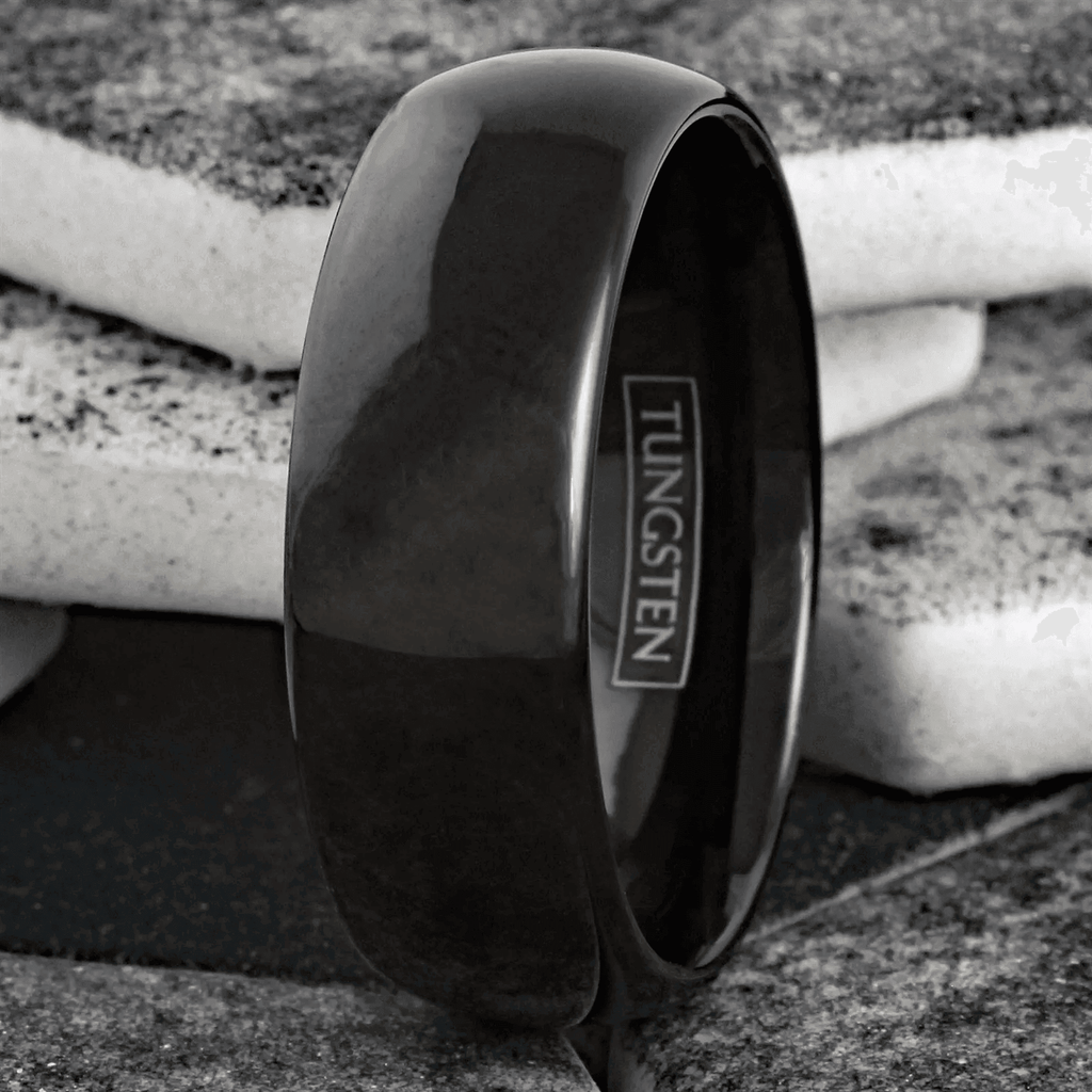 Men's Wedding Band Rings - 10mm Black Polished Tungsten Carbide Classic Wedding Rings for Men and Women - Jewelry Store by Erik Rayo