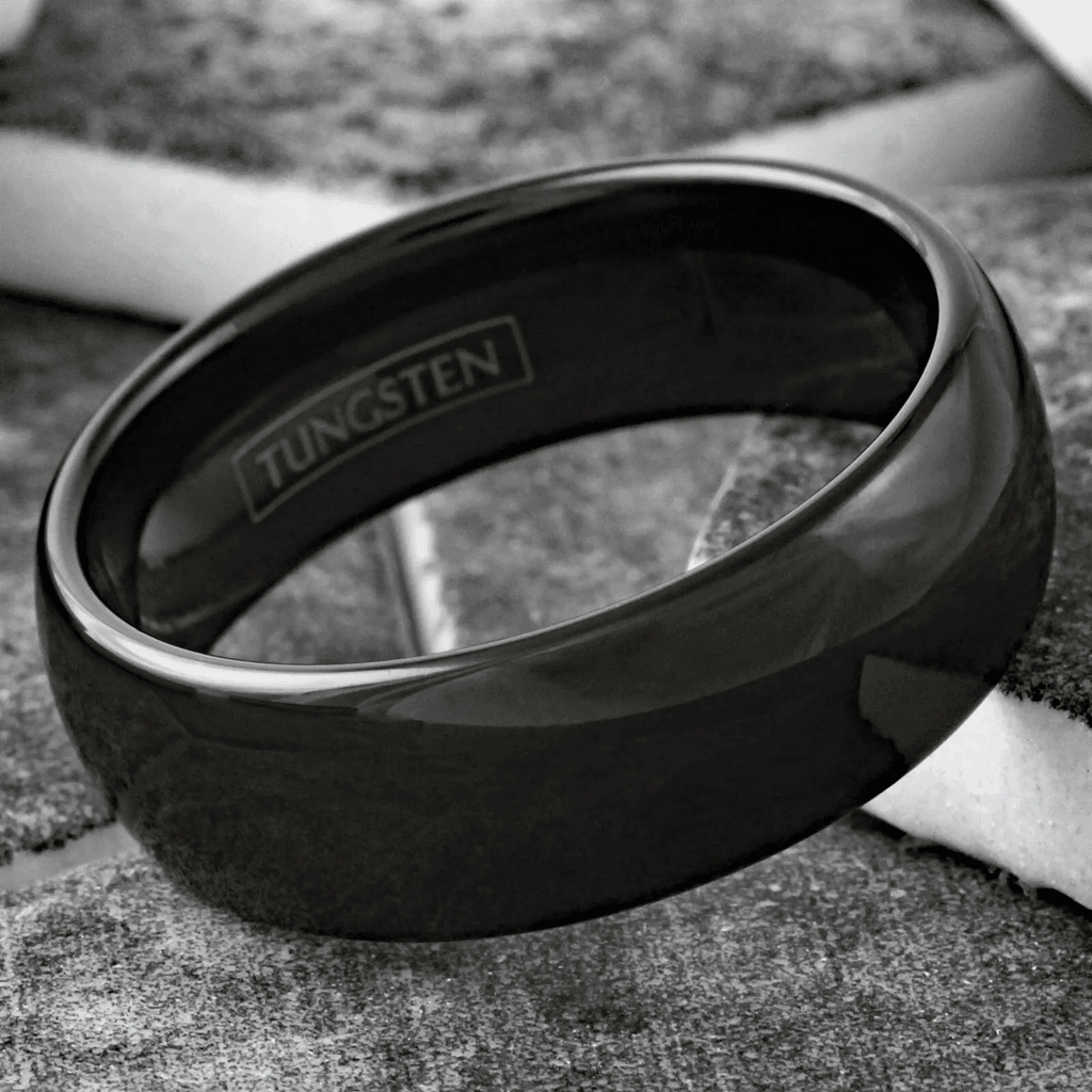 Men's Wedding Band Rings - 10mm Black Polished Tungsten Carbide Classic Wedding Rings for Men and Women - Jewelry Store by Erik Rayo