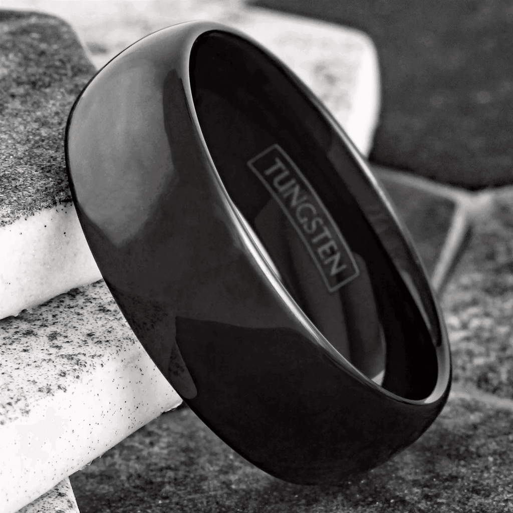 Men's Wedding Band Rings - 10mm Black Polished Tungsten Carbide Classic Wedding Rings for Men and Women - Jewelry Store by Erik Rayo