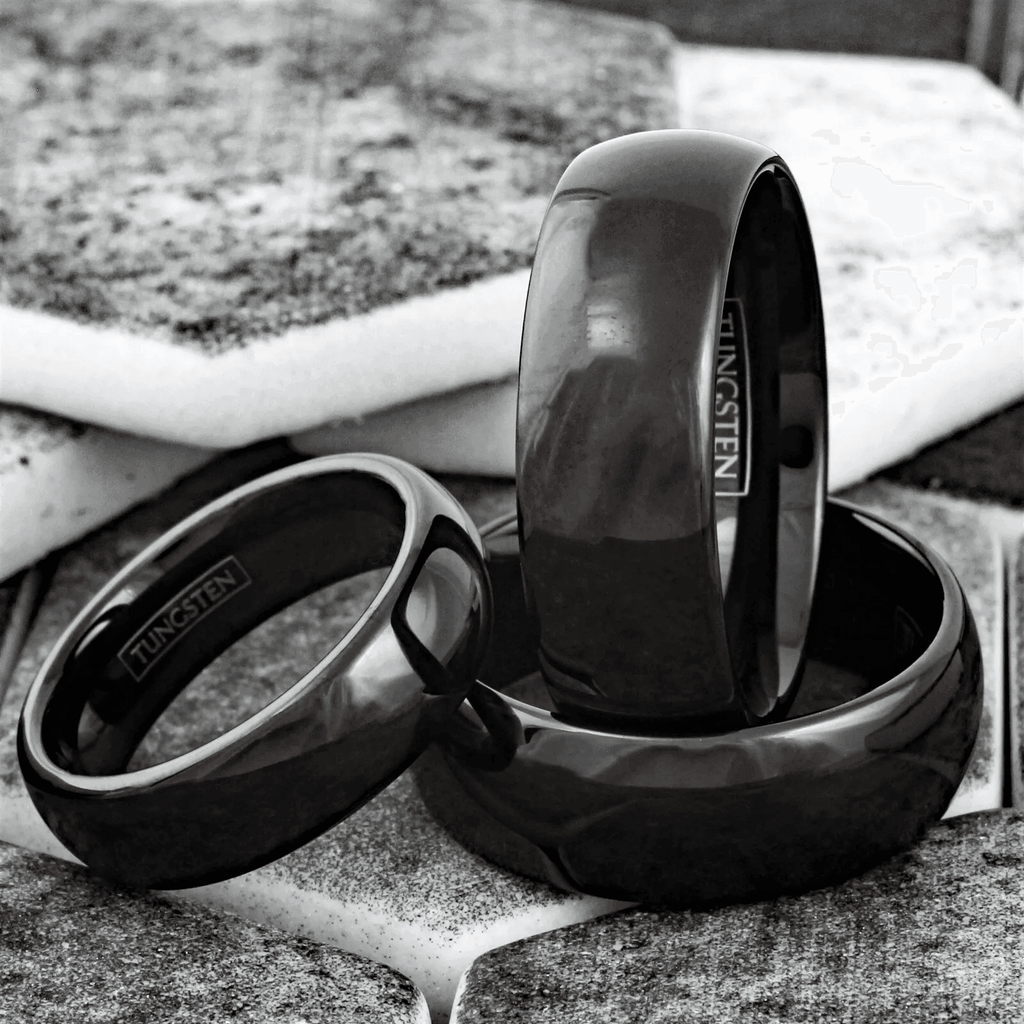 Men's Wedding Band Rings - 10mm Black Polished Tungsten Carbide Classic Wedding Rings for Men and Women - Jewelry Store by Erik Rayo