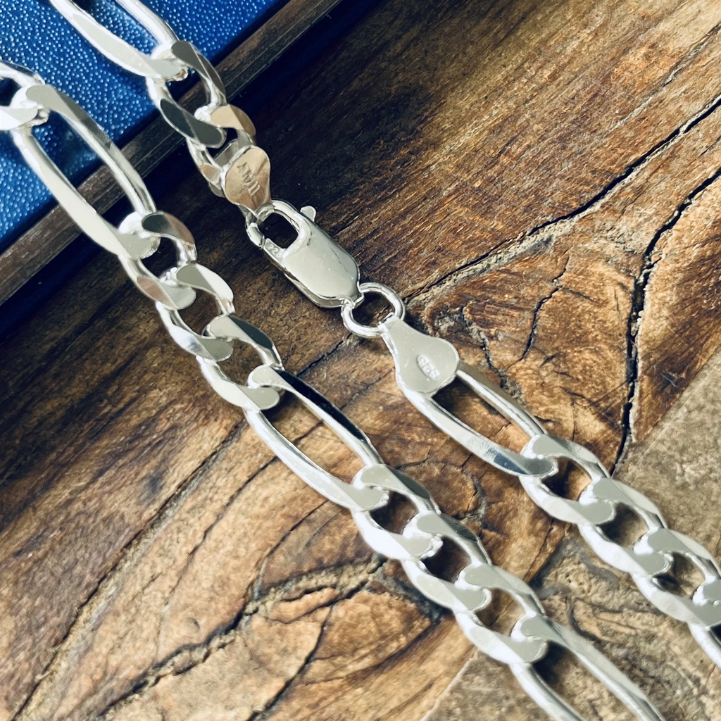 925 Sterling Silver Bracelets Italian Figaro for Men and Women