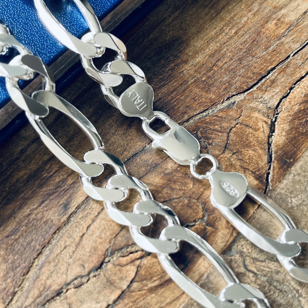 925 Sterling Silver Bracelets Italian Figaro for Men and Women