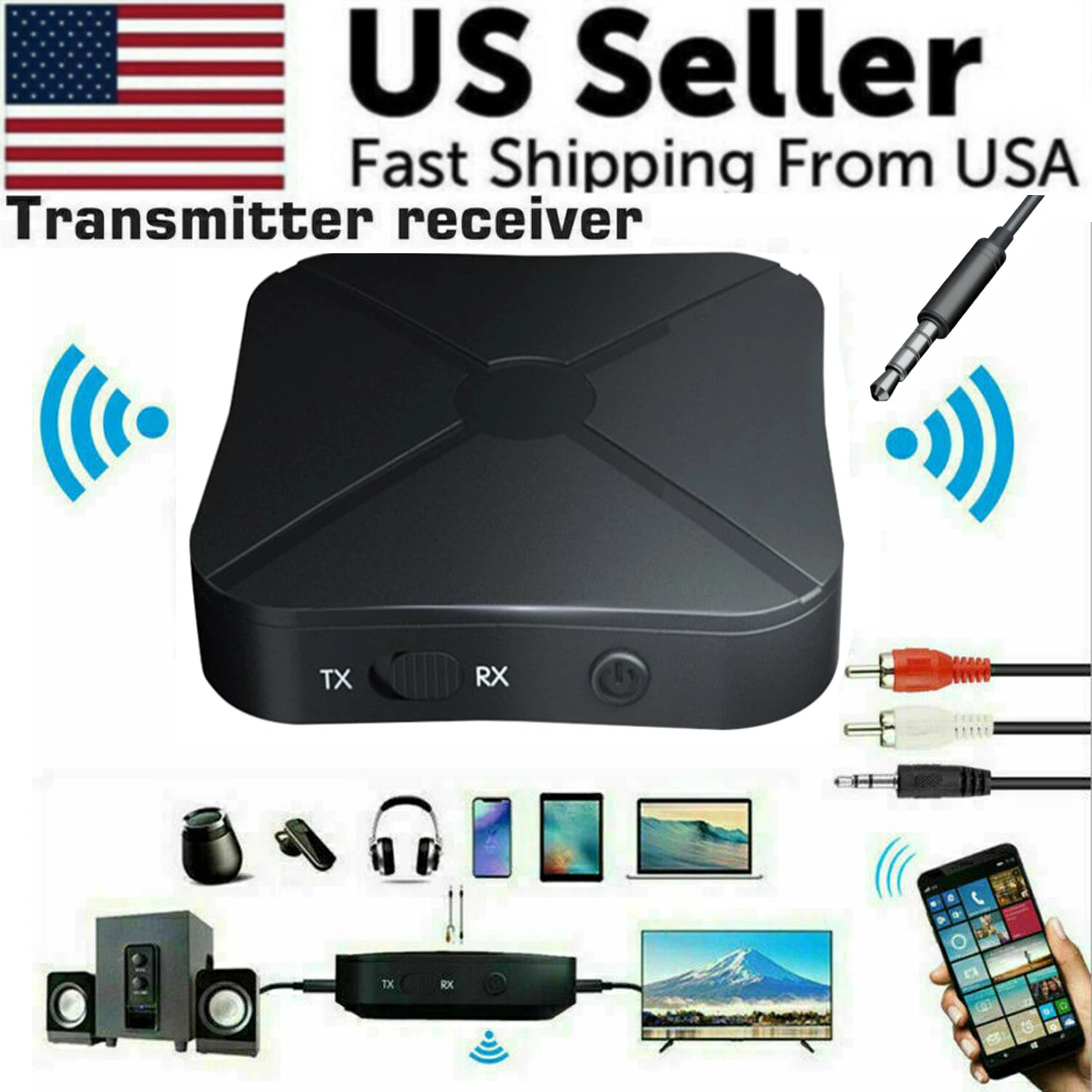 Transmitter receiver with accessories and 'US Seller' text on a white background
