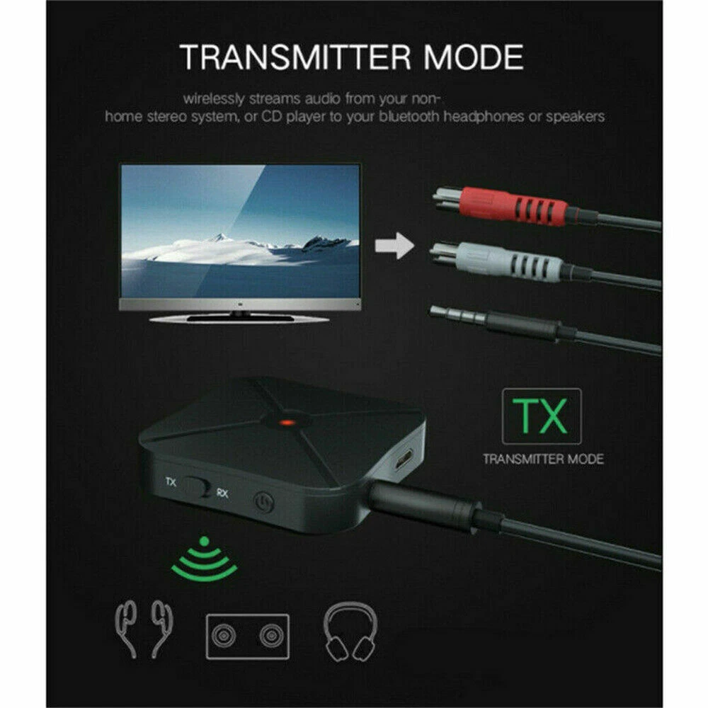 2in1 Bluetooth Transmitter Receiver Wireless Adapter TV Home Stereo A2DP Audio