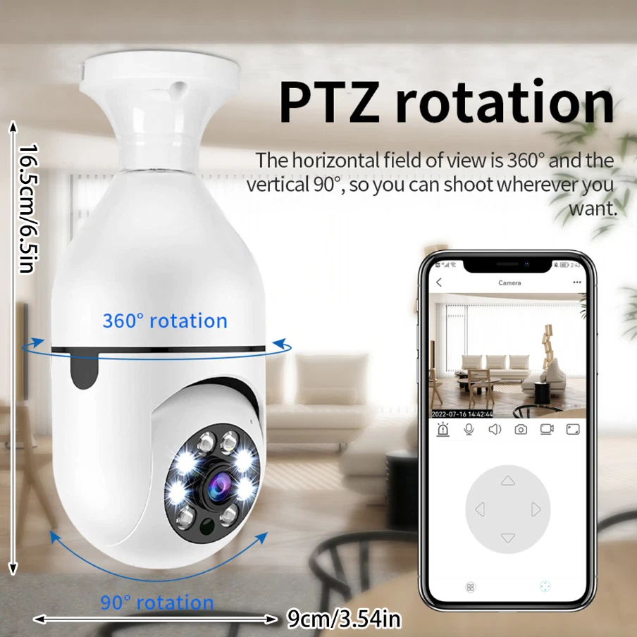 Light Bulb Camera 360° 1080P IP E27 Wi-Fi IR Night Smart Home Wireless Security