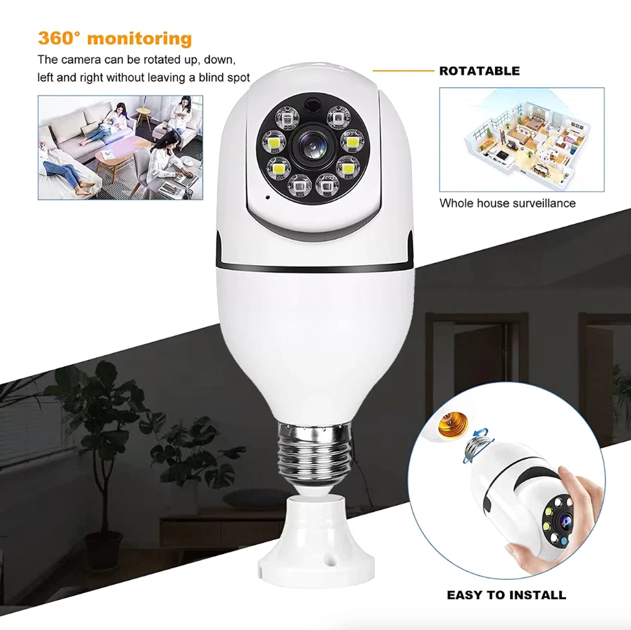 Light Bulb Camera 360° 1080P IP E27 Wi-Fi IR Night Smart Home Wireless Security