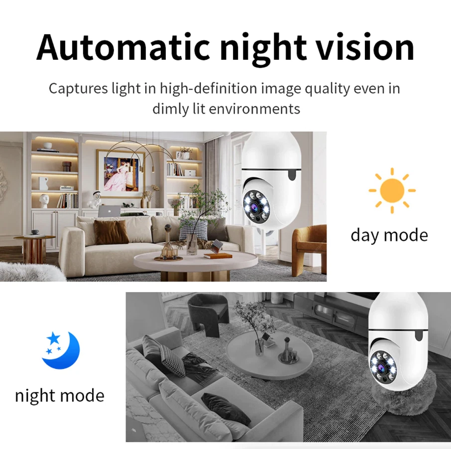 Light Bulb Camera 360° 1080P IP E27 Wi-Fi IR Night Smart Home Wireless Security