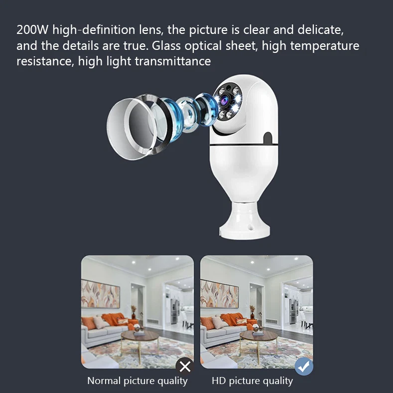 Light Bulb Camera 360° 1080P IP E27 Wi-Fi IR Night Smart Home Wireless Security
