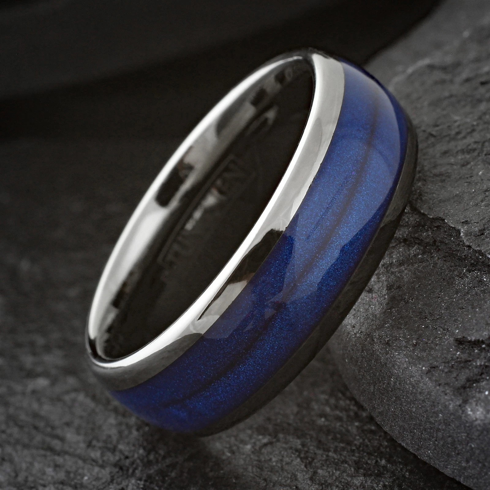 Gunmetal Tungsten Carbide Ring Blue Flowing Sand Wedding Band 8mm
