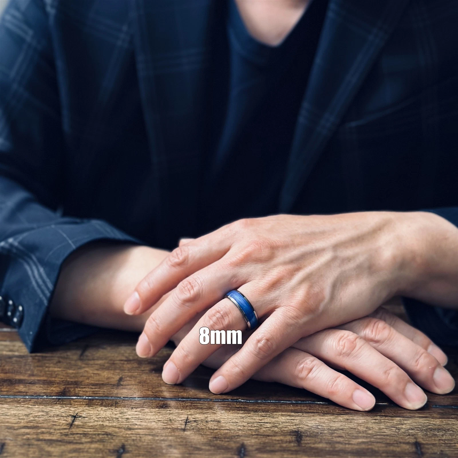 Gunmetal Tungsten Carbide Ring Blue Flowing Sand Wedding Band 8mm