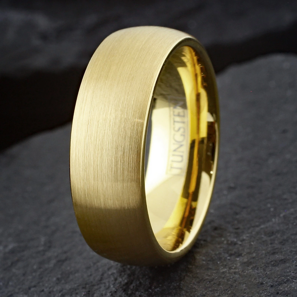 Tungsten Carbide Wedding Band Rings - Gold Brushed Domed Wedding Rings for Men and Women