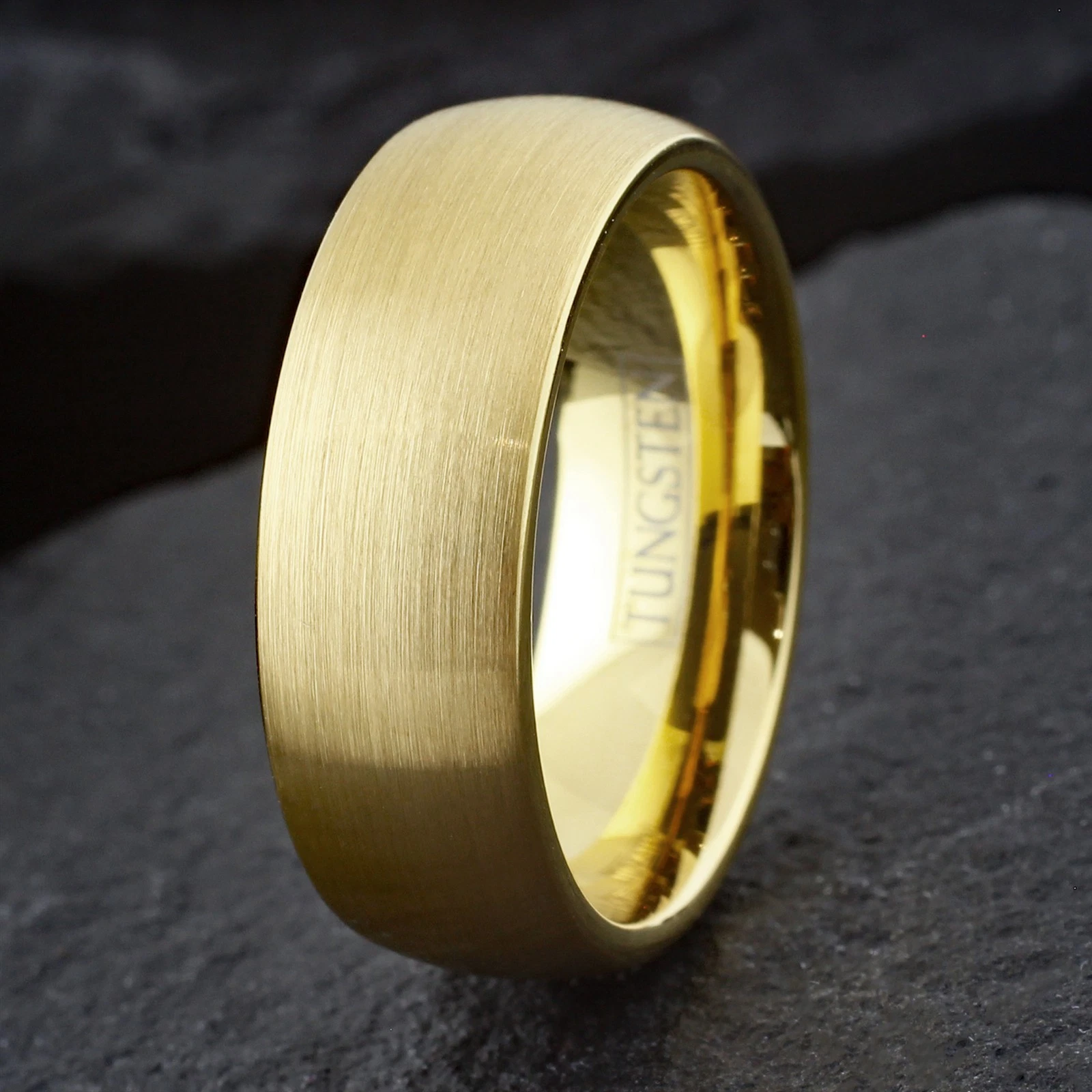 Tungsten Carbide Wedding Band Rings - Gold Brushed Domed Wedding Rings for Men and Women
