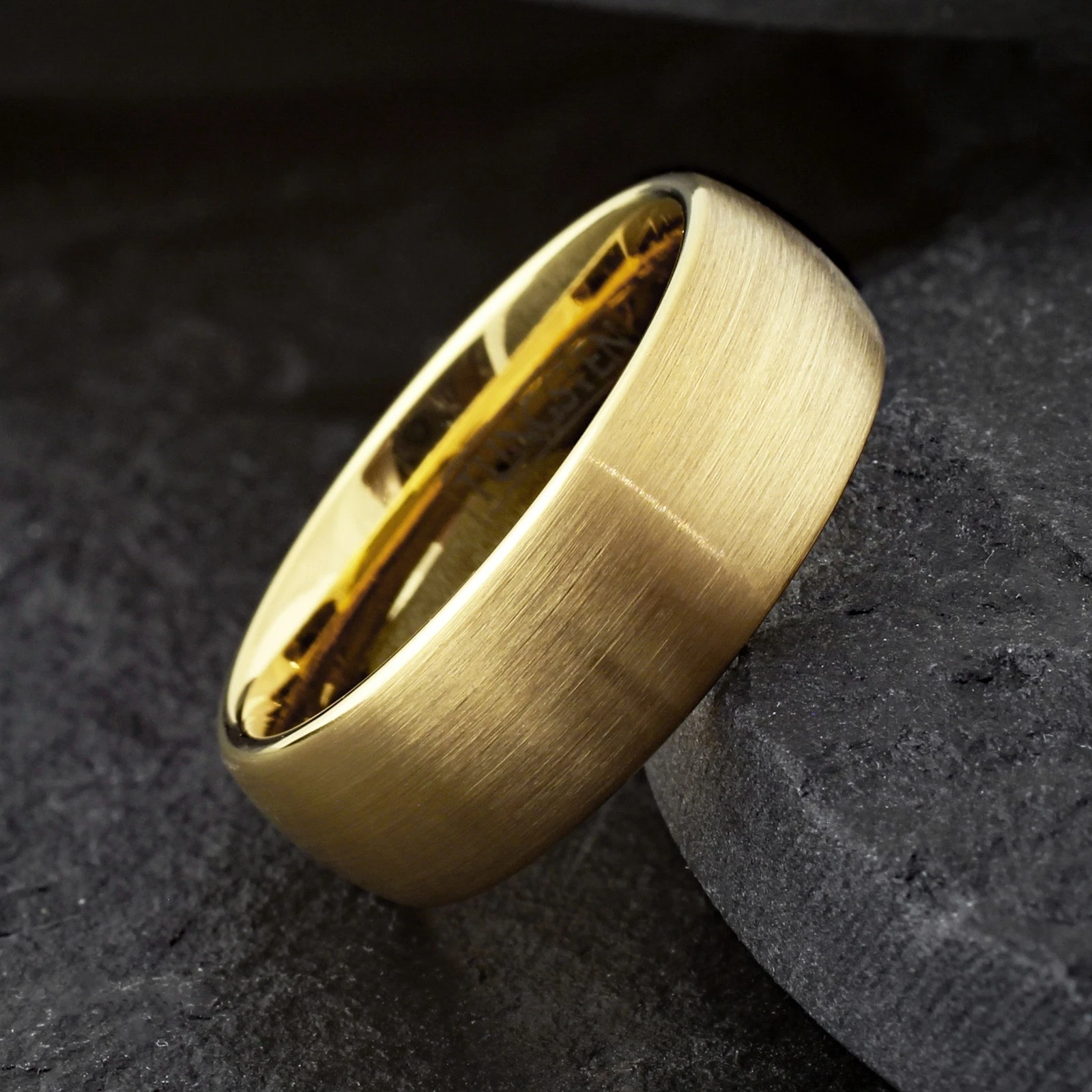 Tungsten Carbide Wedding Band Rings - Gold Brushed Domed Wedding Rings for Men and Women