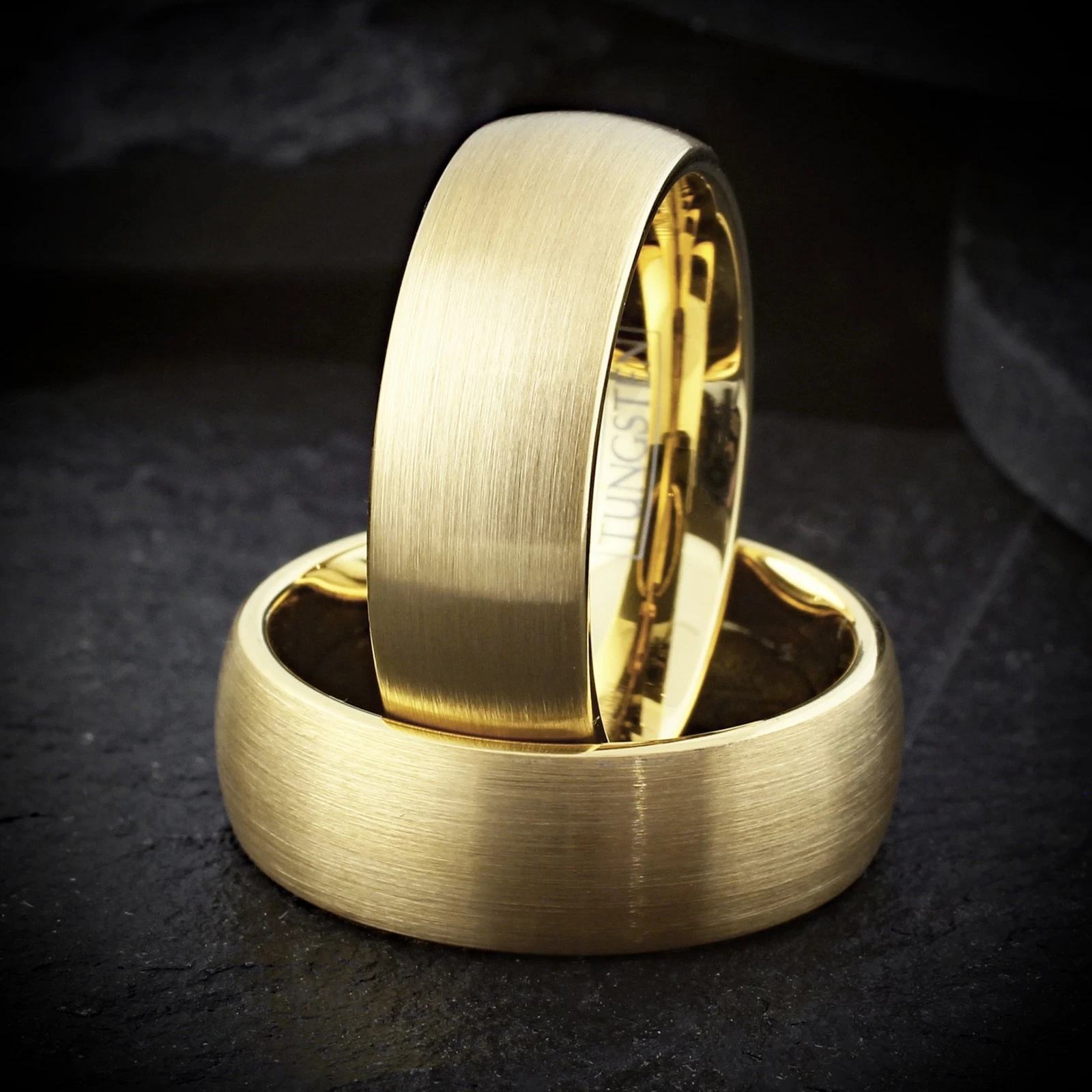 Tungsten Carbide Wedding Band Rings - Gold Brushed Domed Wedding Rings for Men and Women