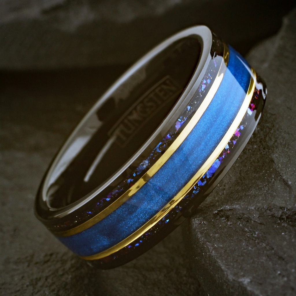Black Tungsten Carbide Wedding Band Blue Sand Blue and Purple for Men
