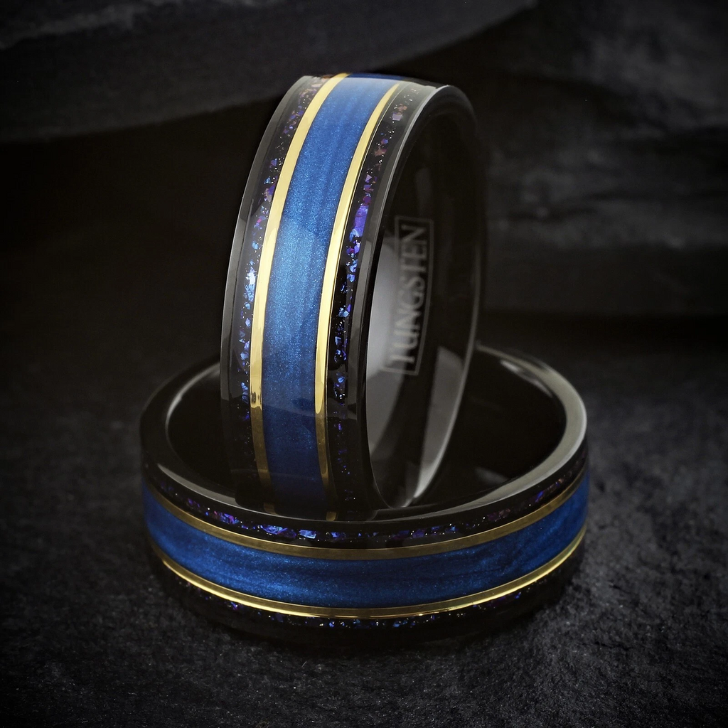 Black Tungsten Carbide Wedding Band Blue Sand Blue and Purple for Men